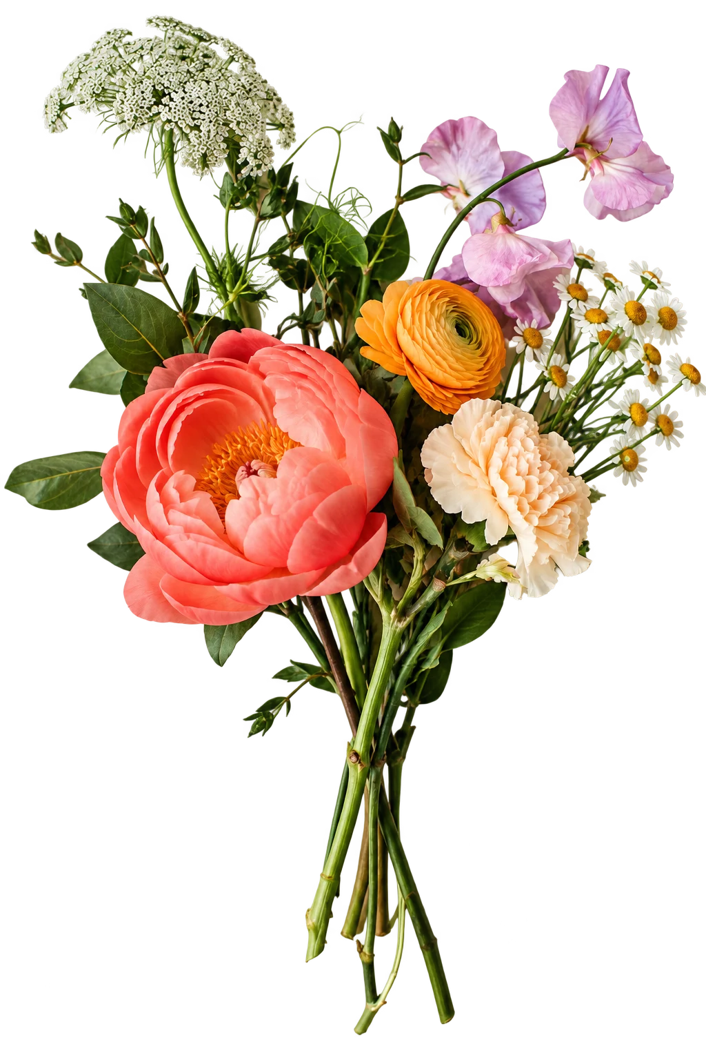 A small bunch of colourful flowers